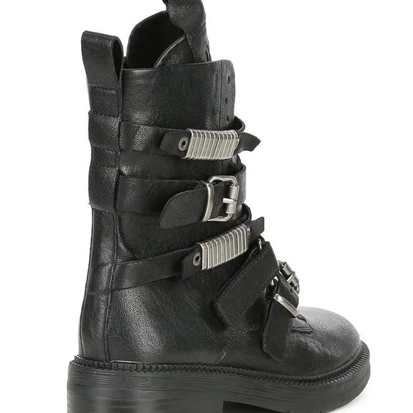 DKNY Ita Strappy Buckle Detail Leather Combat Boot - Picture 2 of 12